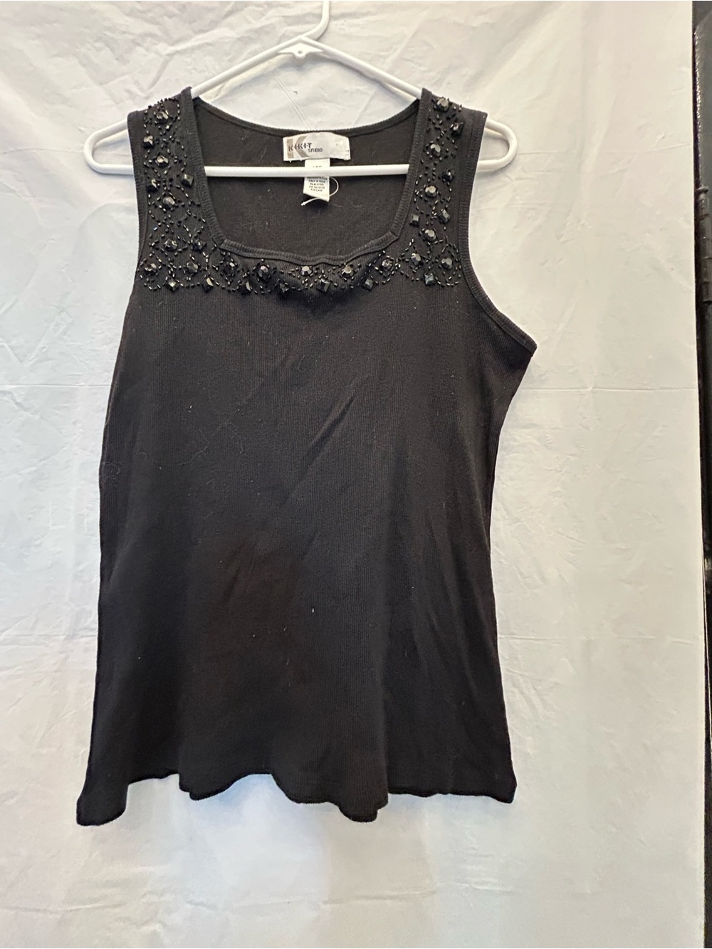 Kikit Studio Junior’s Black Beaded Scoop Neck Tank Top 100% Cotton Sz L NWNT